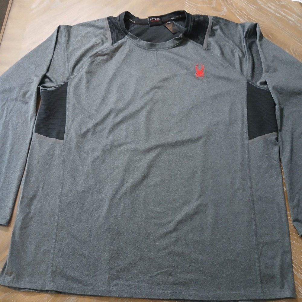 Spyder Active Mens‎ Long Sleeve Performance Shirt Grey Black Red Logo XL